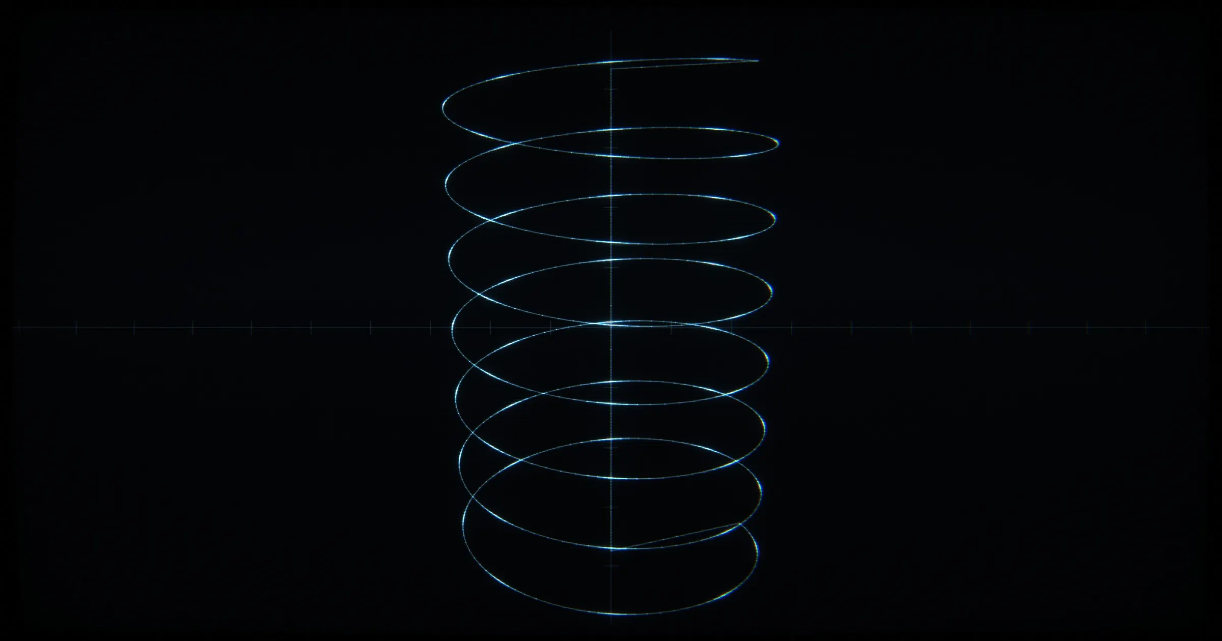 CRT line drawing: a seven-turn helix strung with beads